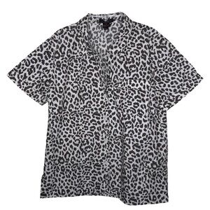 J. CREW - Tan & Brown Leopard Print Short Sleeve Button Down Pajama Top - Size M
